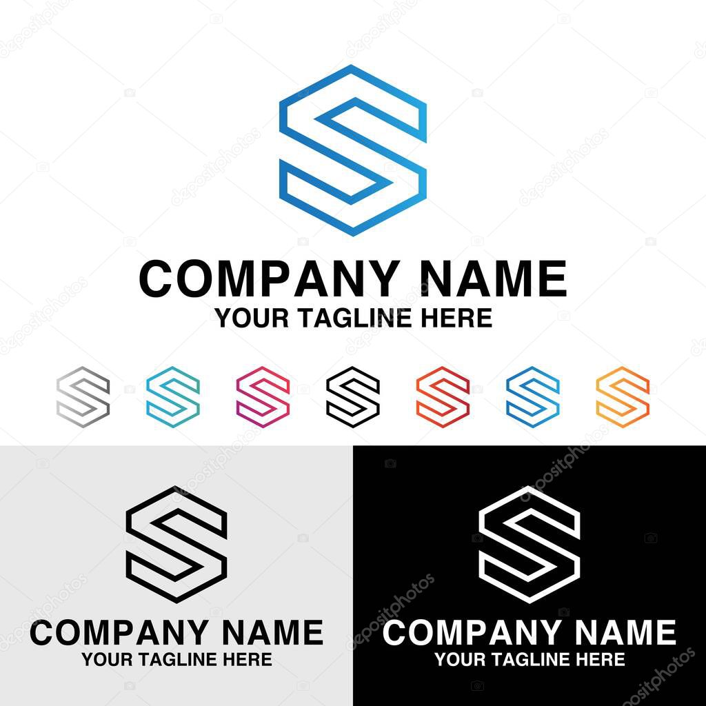 S letter initial outline technology company gradient color simple logo