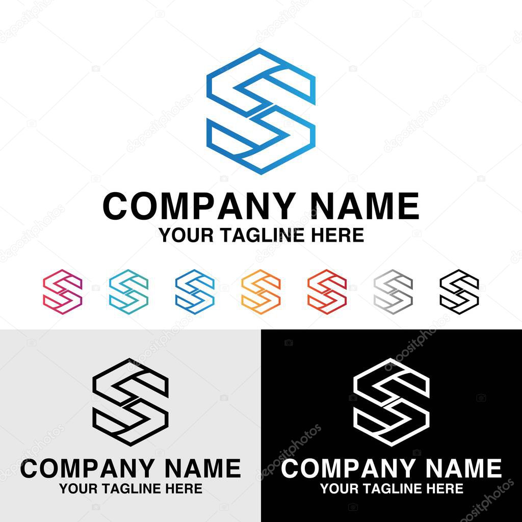 S letter initial outline technology company gradient color logo