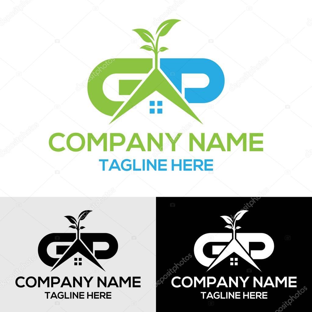 GP letter initial typography vector green property logo design template