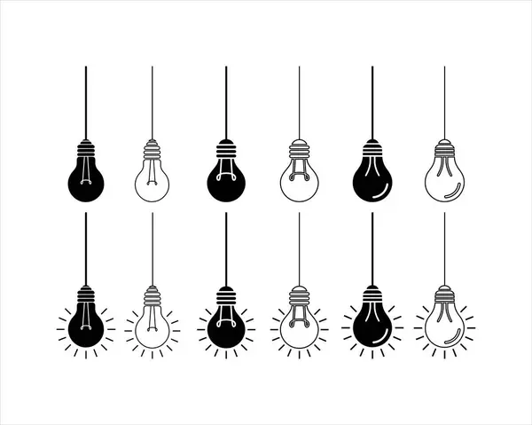 Asılan ampuller siluet vektör çizgisi beyaz arka planda izole edildi