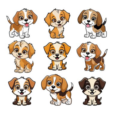 Cute playful puppy dog cub icon set collection color vector art illustration