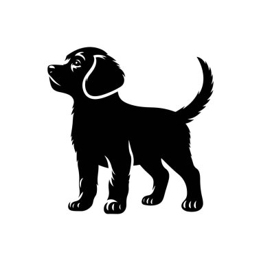 Şirin bir yavru köpek ikonu silueti vektör sanat çizimi tasarım şablonu