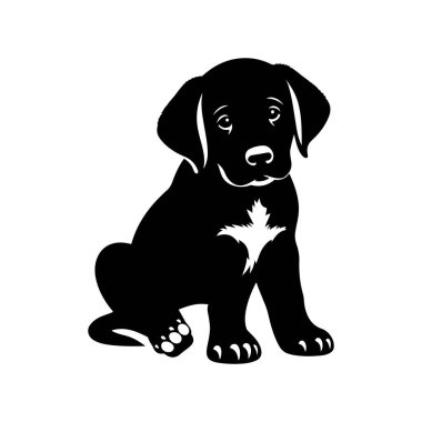 Şirin bir yavru köpek ikonu silueti vektör sanat çizimi tasarım şablonu