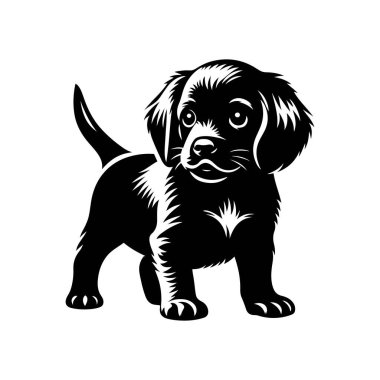 Şirin bir yavru köpek ikonu silueti vektör sanat çizimi tasarım şablonu