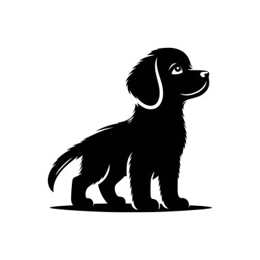 Şirin bir yavru köpek ikonu silueti vektör sanat çizimi tasarım şablonu