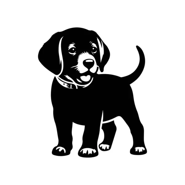 Şirin bir yavru köpek ikonu silueti vektör sanat çizimi tasarım şablonu