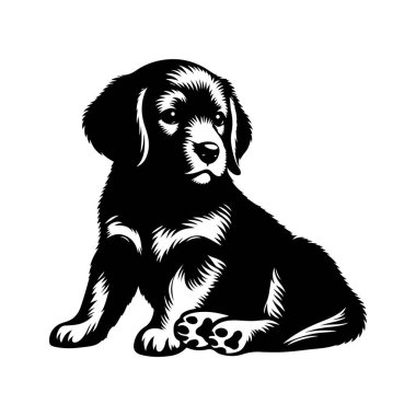 Şirin bir yavru köpek ikonu silueti vektör sanat çizimi tasarım şablonu