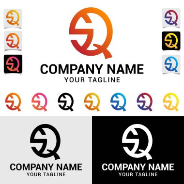 QS, SQ harfi ilk modern yuvarlak daire biçimli biçim vektör logo tasarım şablonu