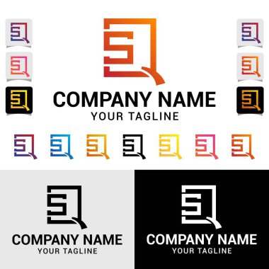 QS, SQ harfi ilk modern kare biçimli vektör logo tasarım şablonu