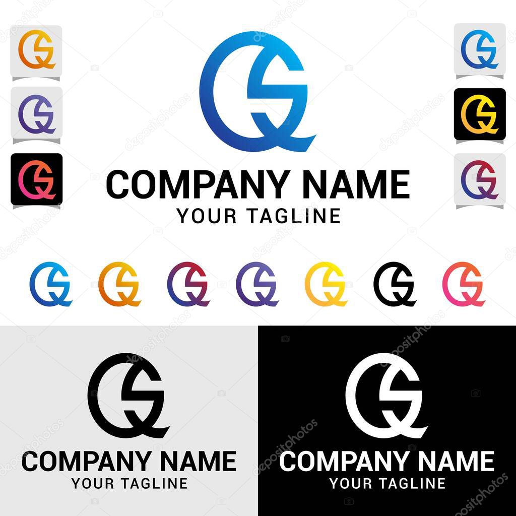 QS, SQ letter initial modern rounded circle shaped style vector typography logo design template