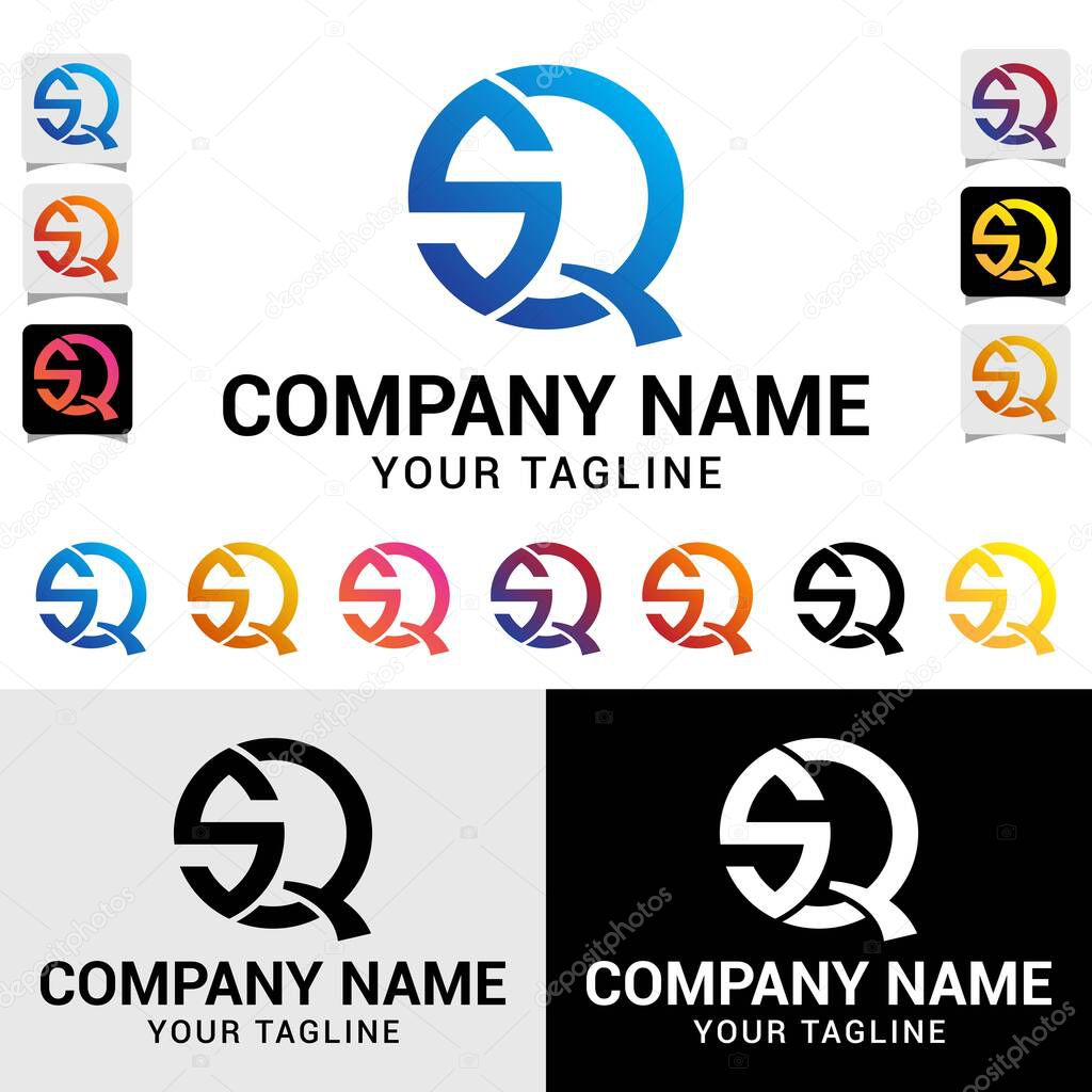 QS, SQ letter initial modern rounded circle shaped style vector typography logo design template