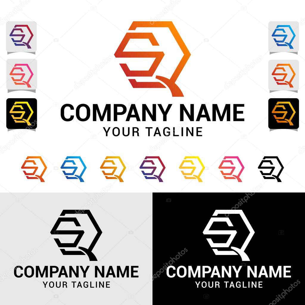 QS, SQ letter initial modern polygonal shaped style vector typography logo design template