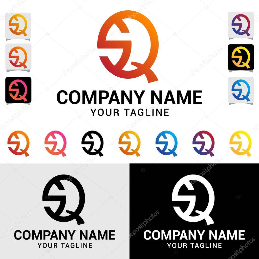 QS, SQ letter initial modern rounded circle shaped style vector typography logo design template