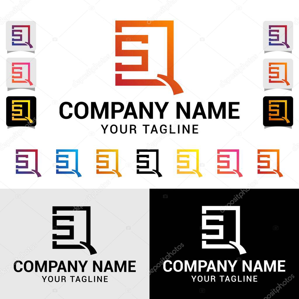 QS, SQ letter initial modern square-shaped style vector typography logo design template