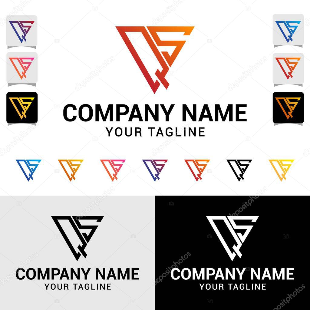 QS, SQ letter initial modern triangle-shaped style vector typography logo design template