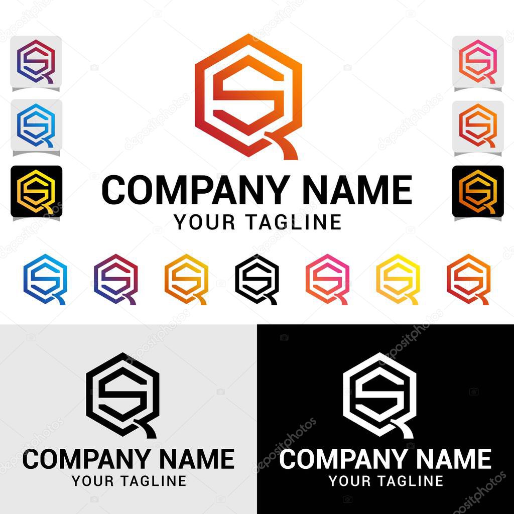 QS, SQ letter initial modern polygonal shaped style vector typography logo design template