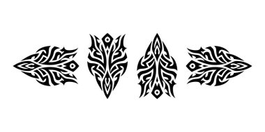 Set of Four Tribal Tattoo Designs. Beautiful Tattoo vector illustration. Drawings on the body, ancient symbols, ornament, sticker design template clipart