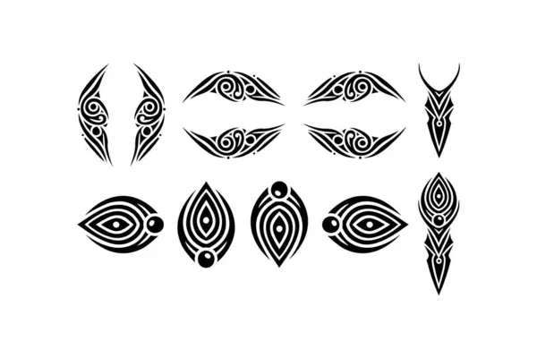 Vücut Sanatı için Kabile Dövmeleri Koleksiyonu. Güzel Dövme vektör çizimi. Vücuttaki çizimler, antik semboller, süs, çıkartma tasarımı şablonu