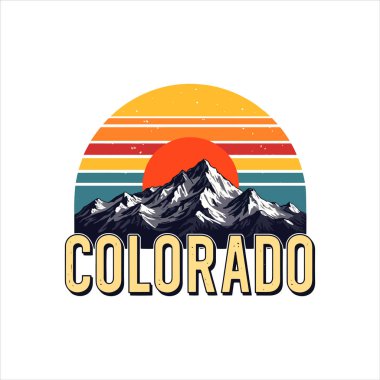 Retro Colorado State Graphic Design with Mountains and Sunset. Adventure vintage retro style t-shirt logo design clipart