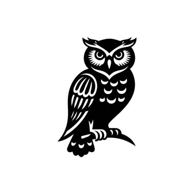 Owl silhouette icon on a branch vector art design clipart