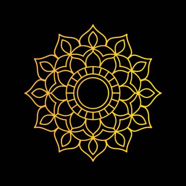 Mandala tasarım vektör çizimi, İslam, Arapça, Hint ve Osmanlı motifleri ile birlikte. Siyah Arkaplanda Zarif Altın Mandala Tasarımı.