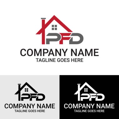 PFD Harf Emlak Komisyoncusu Logo Tasarım Şablonu. PFD Letter ilk çatı logosu tasarımı.