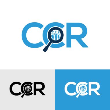 İlk CCR mektubu modern tıbbi, klinik araştırma vektör logosu tasarımı. CCR logosu büyüteç ve insan simgesi içeriyor