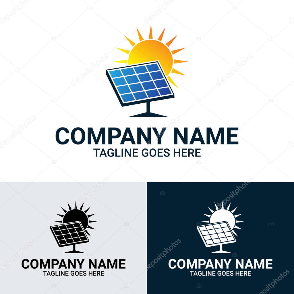Solar Energy Logo Design Template. Solar panel energy with sunlight silhouette vector logo design template.