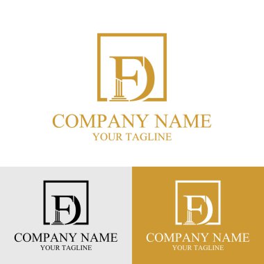 Kare bir hukuk firması logo tasarım şablonunda FD 'nin ilk mektubu