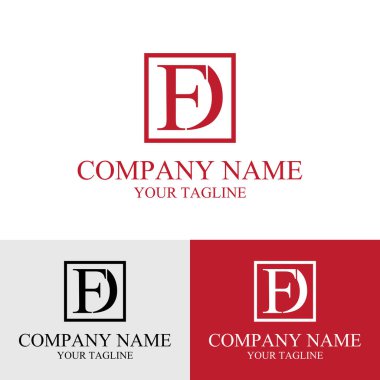 Kare bir kutu şablonunda basit minimalist FD harfi ilk vektör logosu tasarımı