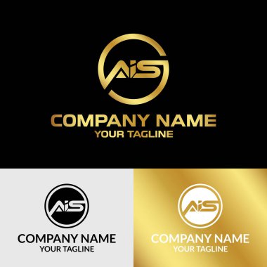 İlk AIS harfi modern tipografi yuvarlak daireli altın gradyan renk logo tasarım şablonu