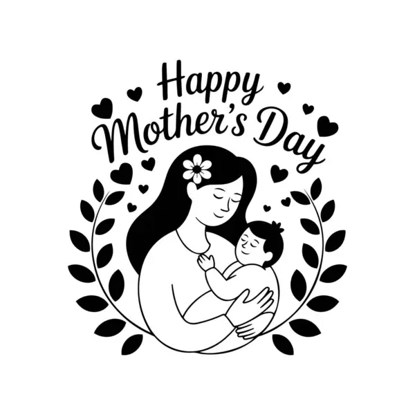 Anneler Günün kutlu olsun, elinde bebek vektörü sanat tasarımı şablonu tutan bir annenin grafiği.