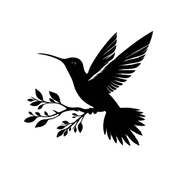 Sinekkuşu siluet vektör çizimi bir dala tünemiş, zarafet ve doğa sergiliyor. Uçan bir sinekkuşunun büyüleyici silueti yapraklarla süslenmiş bir dalın üzerinde..