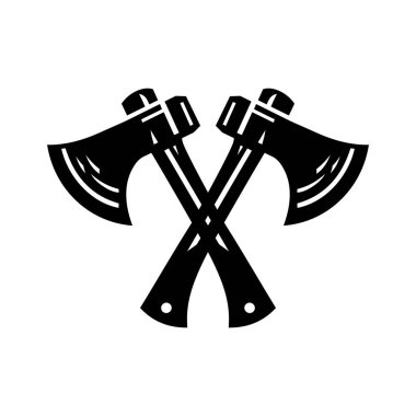 Çapraz balta simgesi silueti düz vektör resim tasarımı şablonu 07