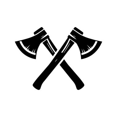 Çapraz balta simgesi silueti düz vektör resim tasarım şablonu beyaz arkaplan üzerinde izole