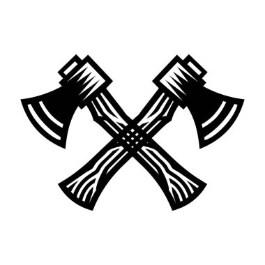 Çapraz balta simgesi silueti düz vektör resim tasarımı şablonu 04