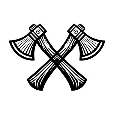 Çapraz balta simgesi silueti düz vektör resim tasarımı şablonu 03
