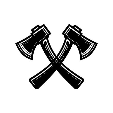 Çapraz balta simgesi silueti düz vektör resim tasarımı şablonu 02.
