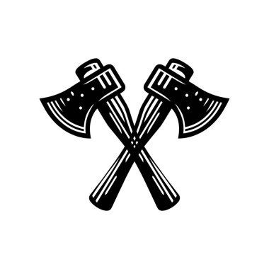 Çapraz balta simgesi silueti düz vektör resim tasarımı şablonu 09