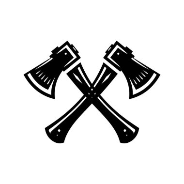 Çapraz balta simgesi silueti düz vektör resim tasarım şablonu beyaz arkaplan üzerinde izole