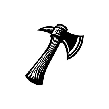 Beyaz zemin üzerinde izole edilmiş Axe siluet simge vektör sanat tasarımı