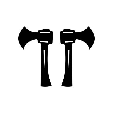 Beyaz arkaplanda izole edilmiş iki balta siluet ikon vektör tasarımı.