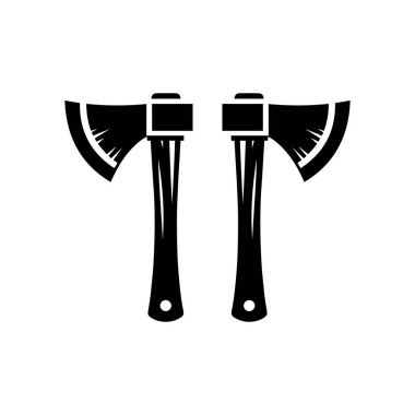 Beyaz arkaplanda izole edilmiş iki balta siluet ikon vektör tasarımı.