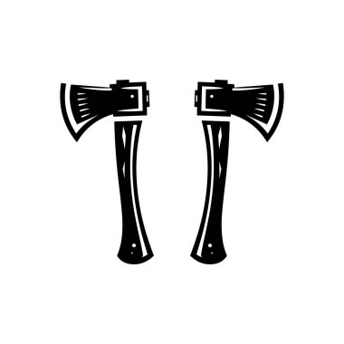 Beyaz arkaplanda izole edilmiş iki balta siluet ikon vektör tasarımı.