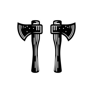 Beyaz arkaplanda izole edilmiş iki balta siluet ikon vektör tasarımı.