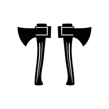 Beyaz arkaplanda izole edilmiş iki balta siluet ikon vektör tasarımı.