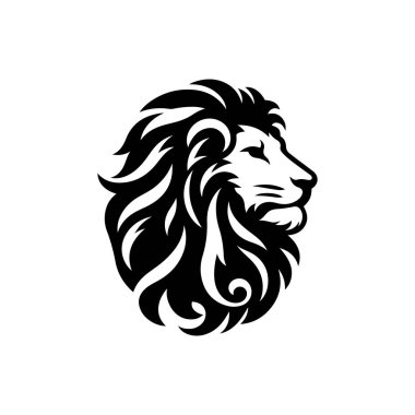 Aslan başlı maskot silueti simgesi, vektör sanat logosu simgesi, aslan silueti resim tasarımı şablonu beyaz bir arkaplanda izole edilmiş