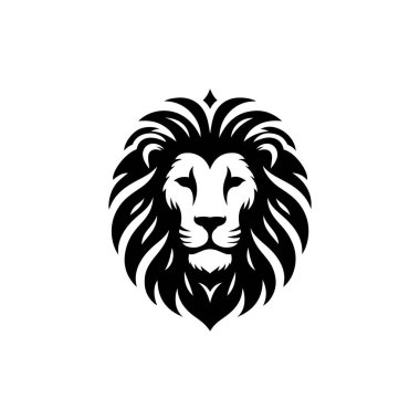 Aslan başlı maskot silueti simgesi, vektör sanat logosu simgesi, aslan silueti resim tasarımı şablonu beyaz bir arkaplanda izole edilmiş