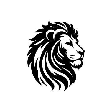 Aslan başlı maskot silueti simgesi, vektör sanat logosu simgesi, aslan silueti resim tasarımı şablonu beyaz bir arkaplanda izole edilmiş
