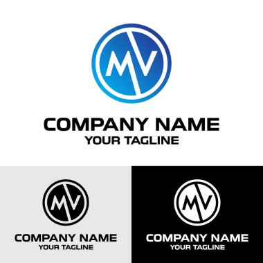 Soyut MV harfi geometrik yuvarlak dairesel vektör logosu tasarımı